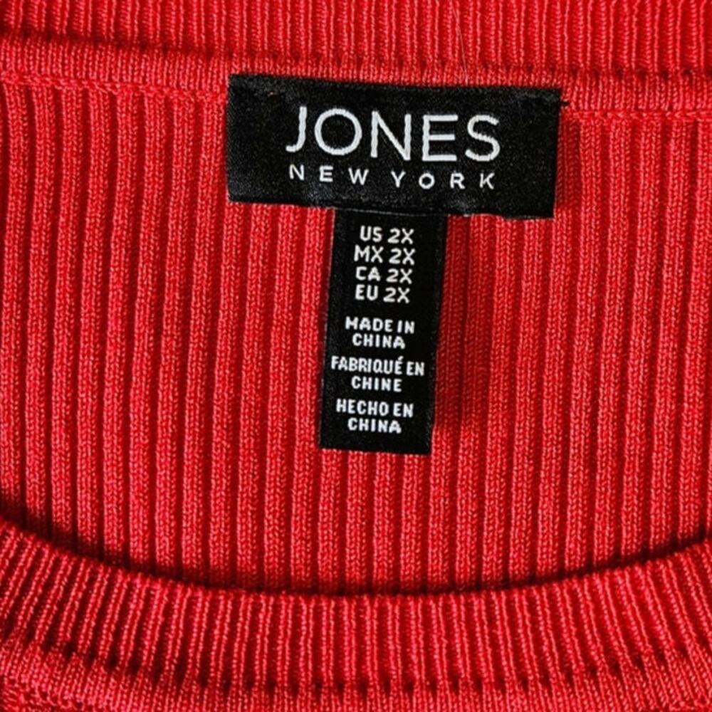 Jones New York Red Ribbed Short Sleeve Sweater Top Size 2X - Picture 3 of 5